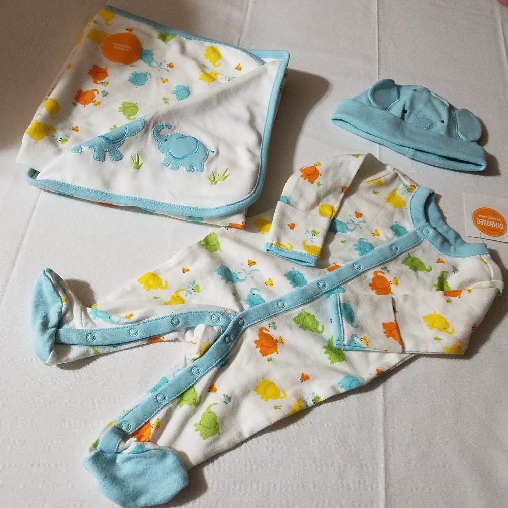 Gymboree Brand New Baby {Elephant Parade} 0-3 month NWT blanket, Sleeper & NWOT